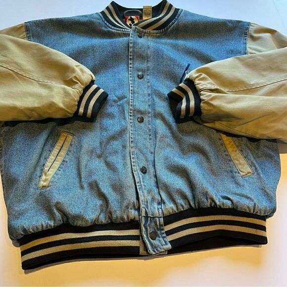 Disney Inc. Rare 90's Men's Mickey Mouse Blue and Tan Denim Varsity Jacket XL - Picture 7 of 13